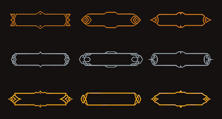Frames medieval game ui. Metallic title banners, decorative borders.  assets for web or game design. Empty rectangle frames in medieval style. Interface elements