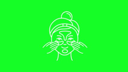 Sticker - Animated gel mask white line icon. Cosmetic product. Beauty routine. Loop HD video with chroma key, alpha channel on transparent background, black solid background. Outline motion graphic animation