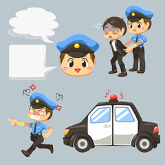 Poster - Police man arresting culprit to police car cartoon vector