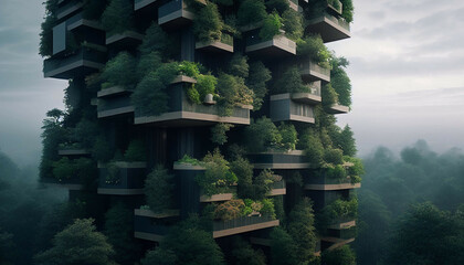 biophilic architecture design with lush vegetation and greenery. building providing connection to na