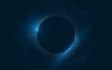 Navy Blue circle surrounded by the thin line waves creating a blob shape around and fading out. 