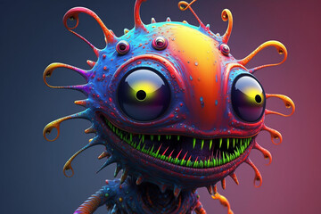 Colorful smiling monster alien character. Generative AI.