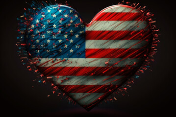 Poster - USA flag with heart shape. Generative AI