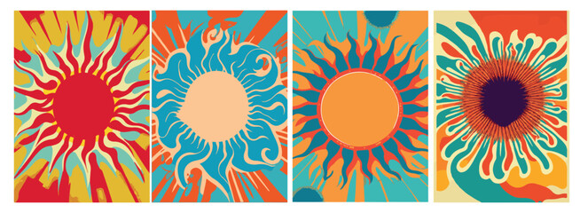 Set of backgrounds for the sun text. Set of backgrounds for hippie text, positive art, hippie art, psychedelic art inspired by the 1970s, 1960s.
The poster is bright sunny. Solar Art Festival. 