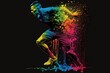 Soccer Player Running in Dynamic Digital Painting - with Rainbow Ink Splash, Generative AI