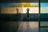 Fototapeta Na sufit - The Modern Barcelona Pavilion from the pool angle in the evening