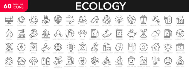 ecology line icons set. renewable energy outline icons collection. solar panel, recycle, eco, bio, p