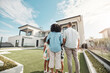 © Allistair F/peopleimages.com - Love, new house and family in their backyard together looking at their property or luxury real estate. Embrace, mortgage and parents with their children on grass at their home or mansion in Canada.