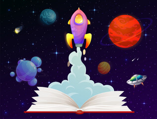 Wall Mural - opened book and rocket launch, starship fast start