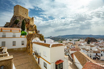 Wall Mural - Olvera, Spain. View over the town castle and church