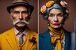 Glamorous elderly couple in fashion clothes . Generative AI.