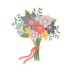  Vector illustration of a bouquet of colorful flowers on a white background. The illustration is suitable for greeting cards, stickers, clothing prints and covers.