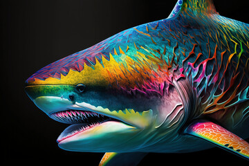 Wall Mural - A Colorful  Portrait of the Shark. Generative AI
