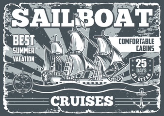 Sticker - Sailboat cruises vintage flyer monochrome