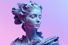 Sculpture Of An Abstract Greek Deity, Done In The  Pastel Background Colors. Generative AI.