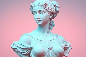 Wall Mural - Sculpture of an abstract greek deity, done in the  pastel background colors. Generative AI.