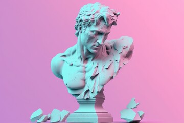 Wall Mural - Sculpture of an abstract greek deity, done in the  pastel background colors. Generative AI.