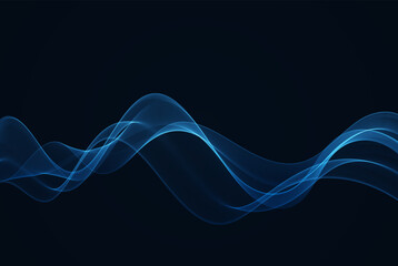 Wall Mural - abstract shiny blue wave design element on dark background. science or technology, wavy element desi