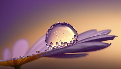 Wall Mural - a water drop sitting on top of a purple flower with water droplets on it's petals and a purple backg
