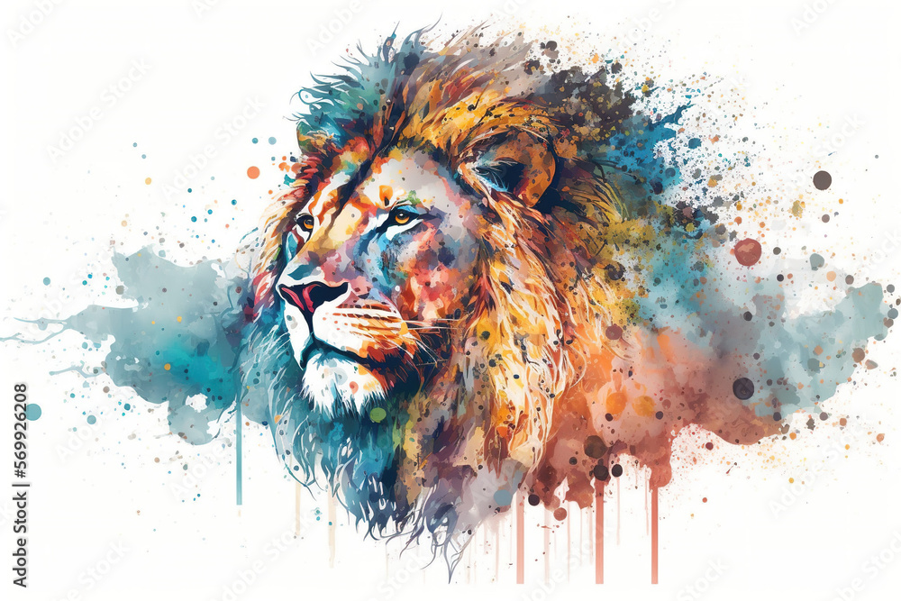 watercolor lion cartoon style, Generative AI Stock Illustration | Adobe ...