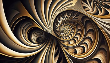 Sticker -  a computer generated image of a golden spiral design on a black and white background, with a gold and white swirl in the middle of the center.  generative ai