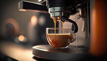  A Cup Of Coffee Is Being Filled With Liquid From A Coffee Machine With Steam Coming Out Of The Top Of The Cup And Steam Coming Out Of The Top Of The Cup.  Generative Ai