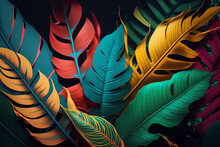 Abstract Colorful Tropical Leaves Background. Generative Ai.