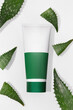 mockup of beauty fashion cosmetic makeup bottle lotion with aloe vera plant ,skincare healthcare concept,