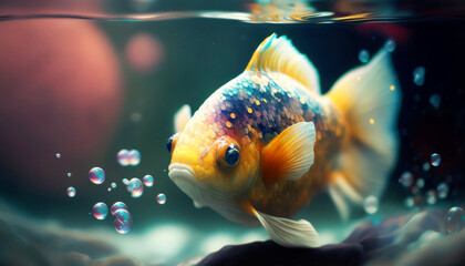 Beautiful Colorful Koi Fish swimming in colorful coral reef in crystal clear waters. Generative AI