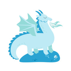 Wall Mural - Vector illustration of ice dragon isolated on white. Fairytale animal character in flat style.