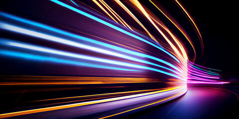 abstract long exposure dynamic speed light trails background. generative ai