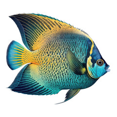 Wall Mural - Blue, Turquoise, Yellow angelfish, Generative AI, transparent background, png