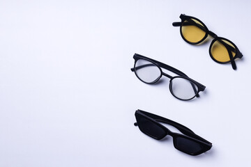 Three variants of glasses are on a white background.