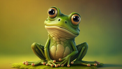 Green cartoon frog in studio created with Generative AI