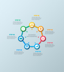 Canvas Print - Vector circle infographic, cycle diagram, graph, presentation chart. Business infographics concept with 7 options, parts, and steps. Business Infographic processes. Creative concept for infographic