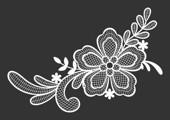 Wall Mural - Lace decorative element with flowers and leaves. Embroidery handmade decoration.