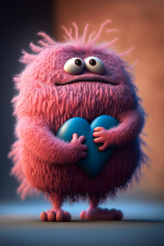 Fur Fluffy monster of Valentine holding heart