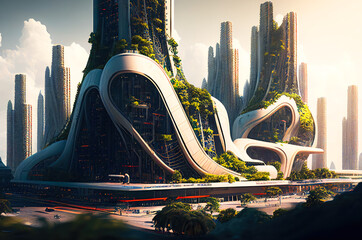 Wall Mural - Futuristic Metropolis View. Buildings from the future megapolis. Generative AI illustration