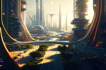 Wall Mural - Futuristic Metropolis View. Buildings from the future megapolis. Generative AI illustration