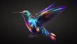 Neon glowing animal colibri or hummingbird isolated on dark background,  phantasmal iridescent, psychic waves created with generative ai technology