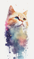 Generative ai illustration of cat watercolor painting style isolated on white background