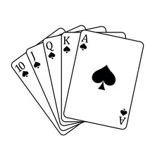 Playing Cards - A Poker Hand Consisting Of A Royal Flush Spades 10 J Q K A, Vector Illustration Isolated On White