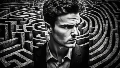 Man in a labyrinth illustration generatie ai