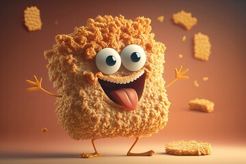 Wall Mural - Cute 3D cartoon of crispy fried chicken character. Generative AI