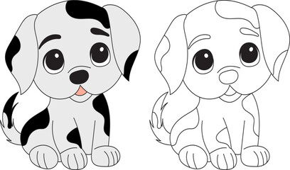 Sticker - Dalmatian puppy cartoon coloring book on white background vector