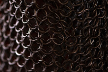 Metal Chain Mail Made Of Rings, Close-up. Protection For The Knight.
