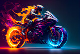 Fototapeta  - Crazy futuristic motorbike.  Man On A Motorcycle.  Generative AI.