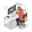 © AllahFoto - Stress at work in workplace stress crisis or work too hard over times with Problem bad mental health times Software Engineer Programer Hard working rush illustration isometric isolated vector cartoon