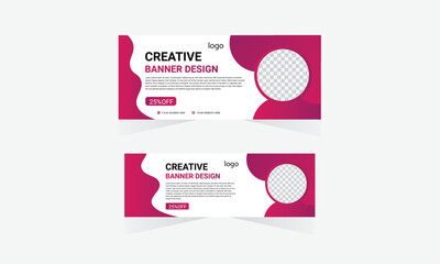Wall Mural - Professional business web ad banner template with photo place modern layout white background