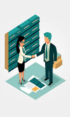 Wall Mural - vector illustration business woman and business man shaking hands closing contract